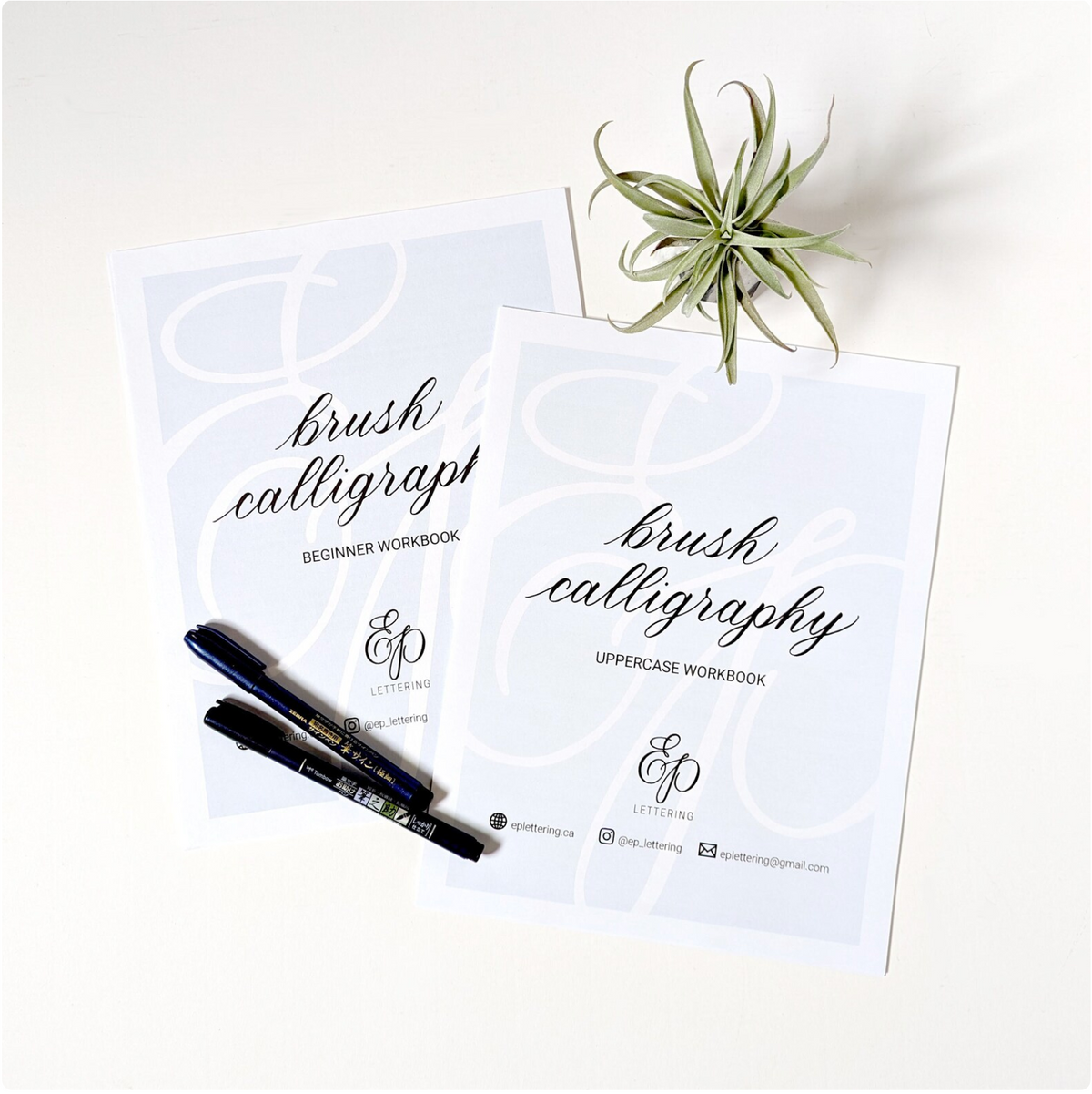 Erica Pinto Hand Lettering - Brush Calligraphy Bundle (2 PDFs) - Includes &#39;Brush Calligraphy - Beginner Workbook&#39; + &#39;Brush Calligraphy - Uppercase Workbook&#39;