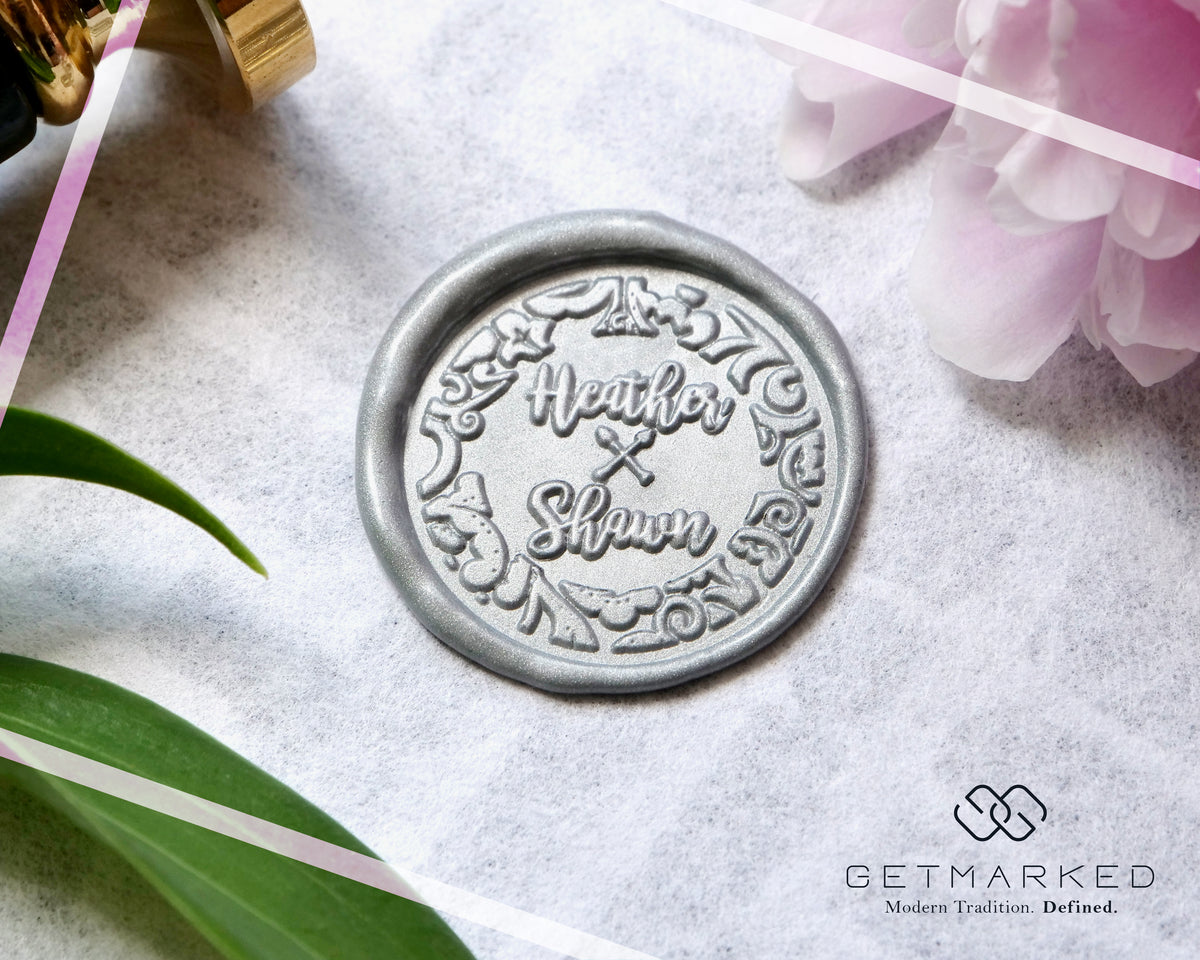 Happy Couple - Customized Wedding Wax Seal Stamp Template by Get Marked (WS0390)