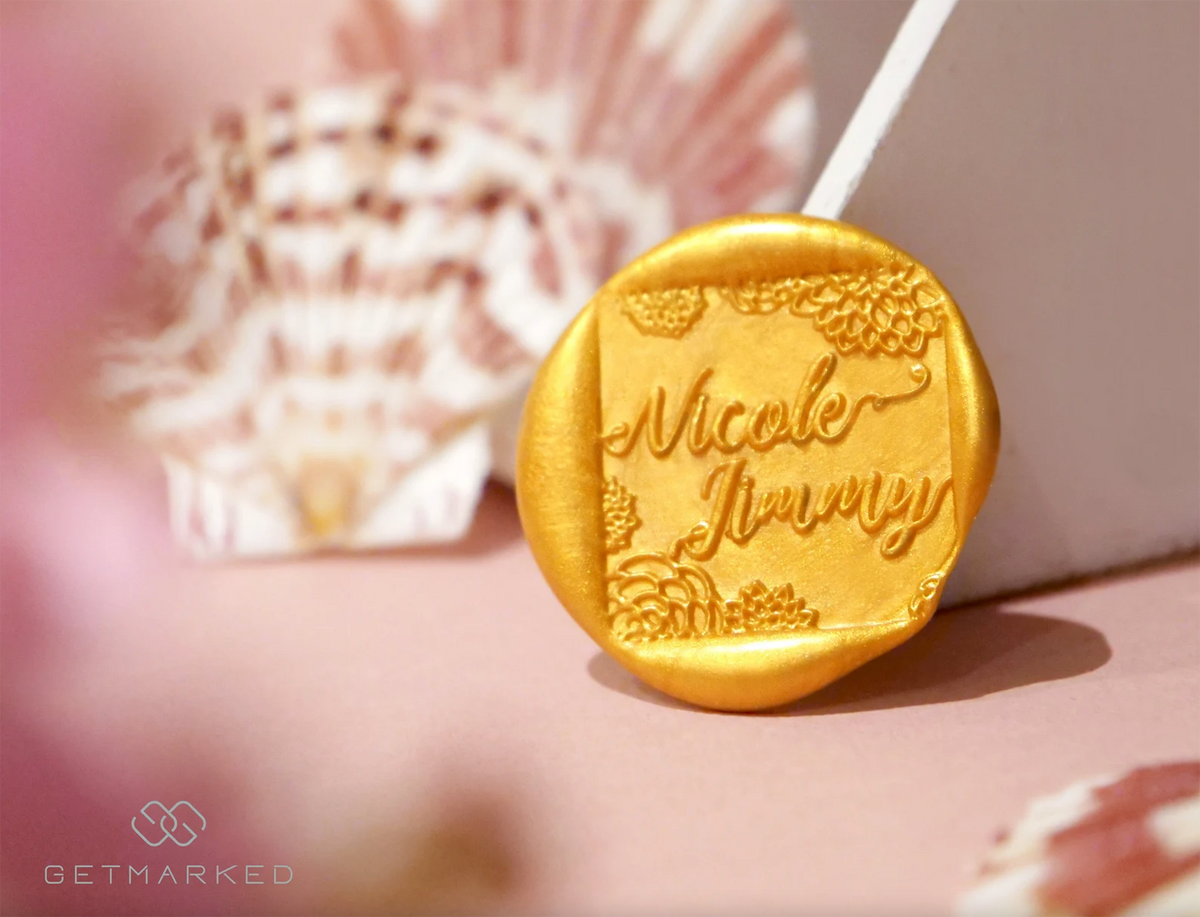 Retro - Customized Wedding Wax Seal Stamp Template by Get Marked (WS0435)